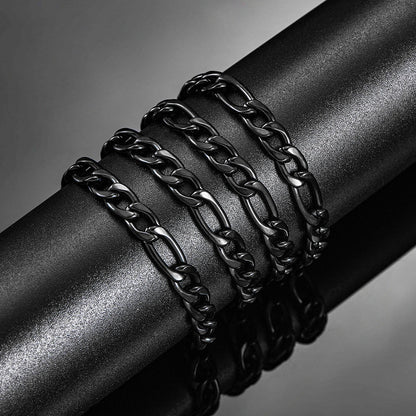 Stainless Steel 3-6mm Black Figaro Chain 16 to 40 Inches