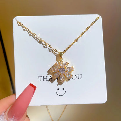 Stainless Steel CZ Flower Pendant Necklaces (15 Styles)