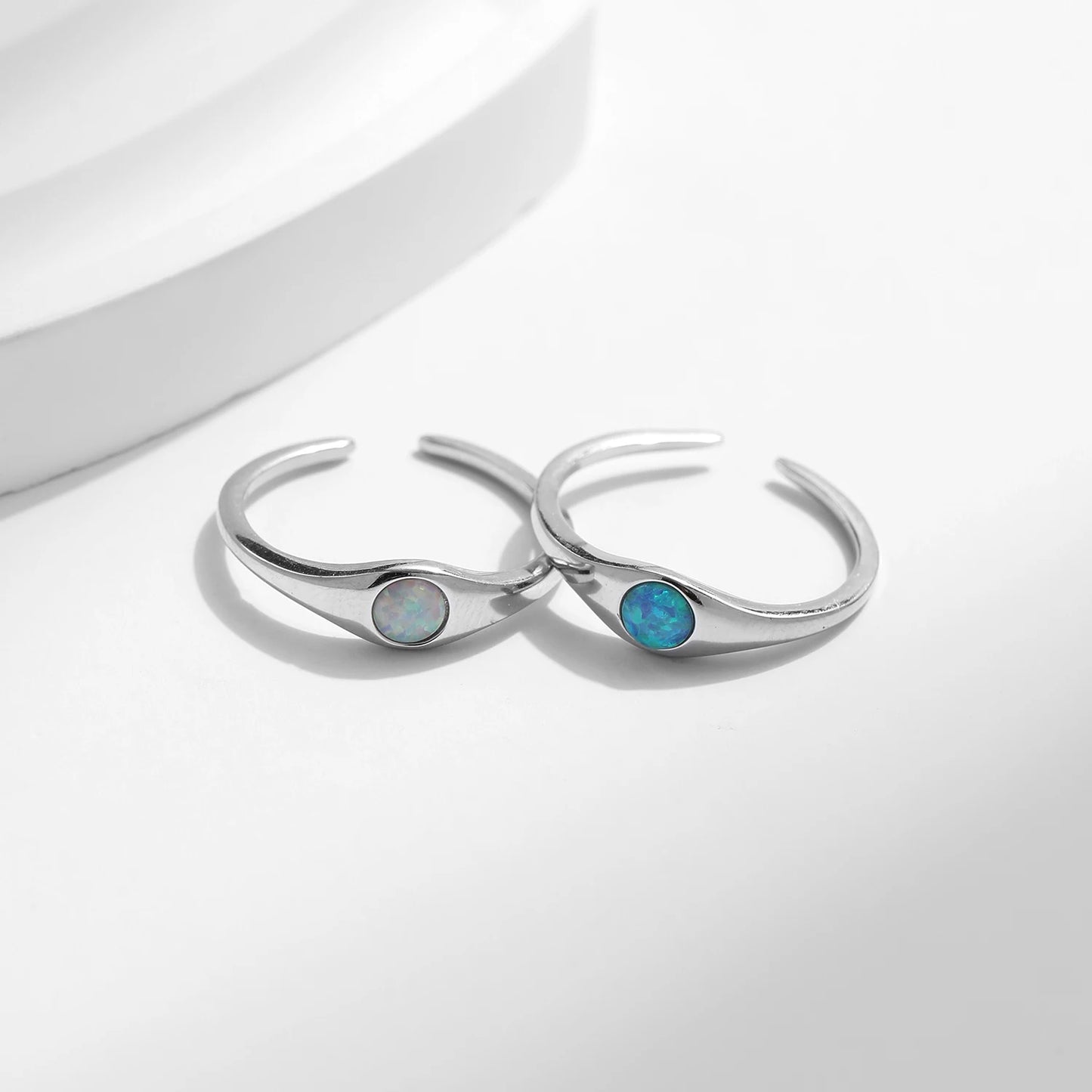 925 Sterling Silver Round Imitation Opal Rings