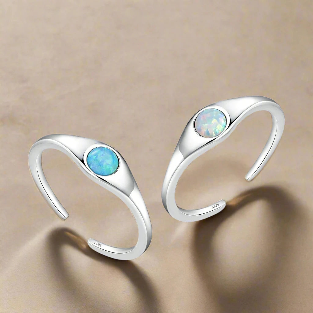 925 Sterling Silver Round Imitation Opal Rings