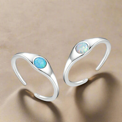 925 Sterling Silver Round Imitation Opal Rings