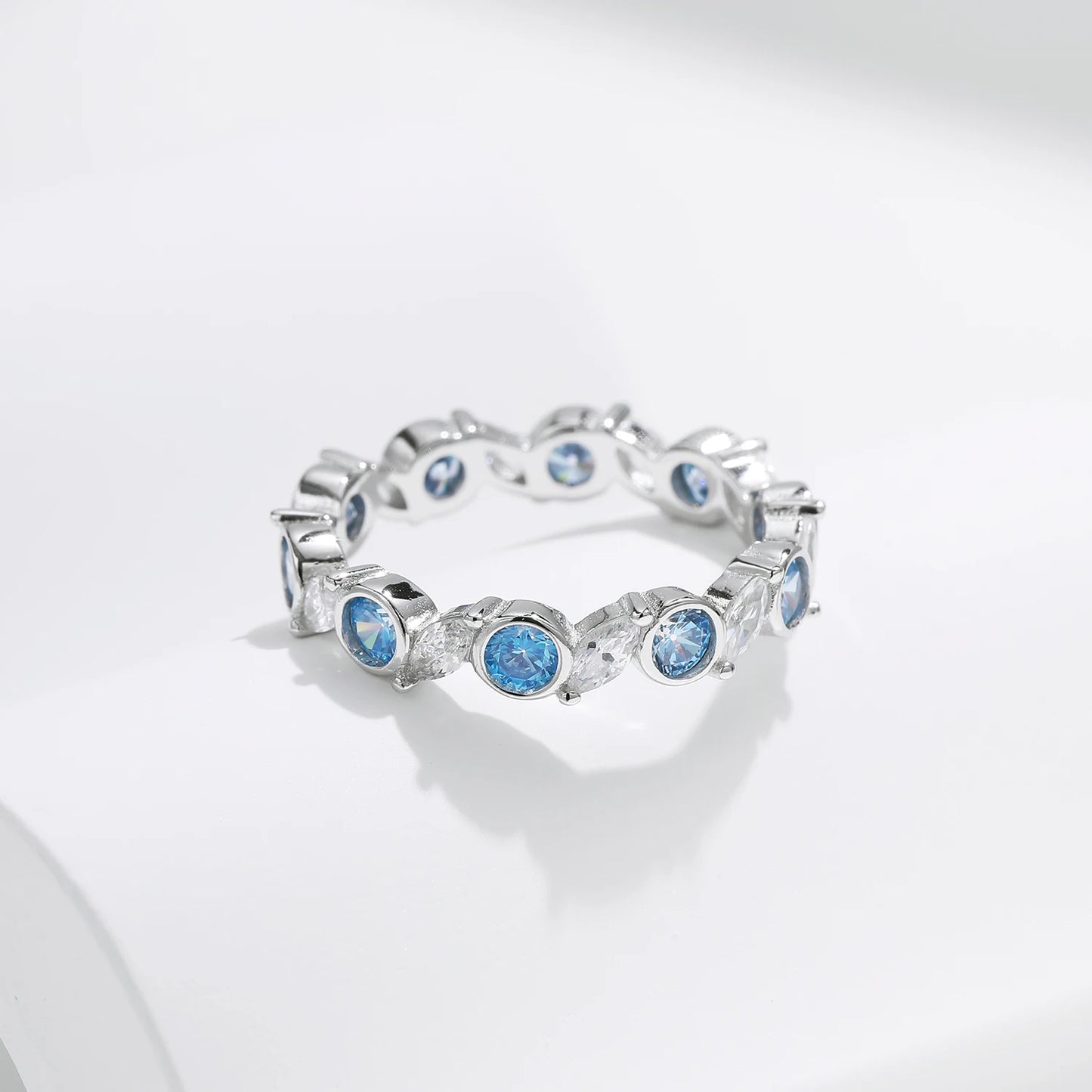 925 Sterling Silver Ocean Blue CZ Full Eternity Ring