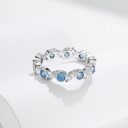 925 Sterling Silver Ocean Blue CZ Full Eternity Ring