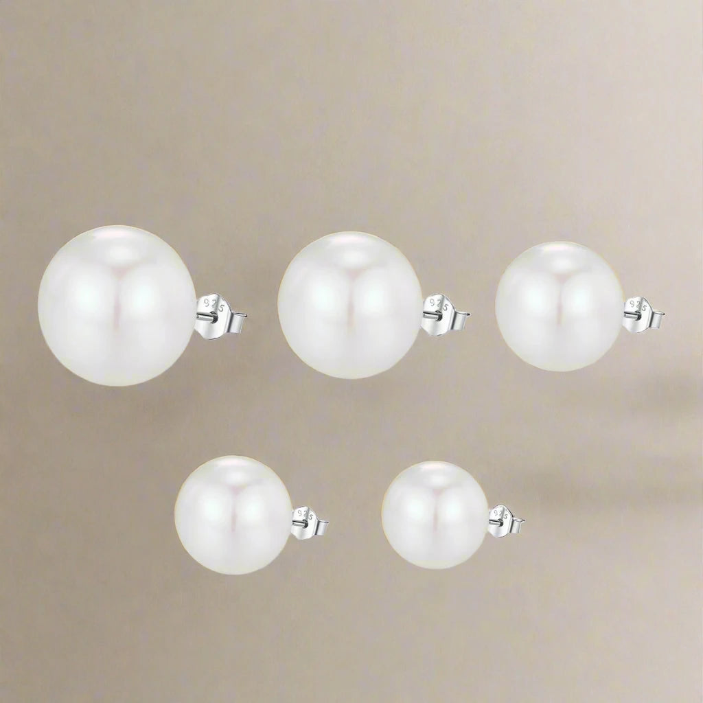 5 Sizes 925 Sterling Silver Pearl Stud Earrings