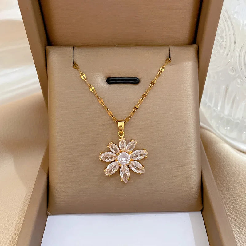 Stainless Steel CZ Flower Pendant Necklaces (15 Styles)