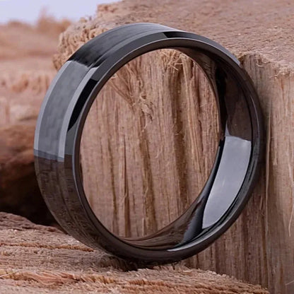 8MM Stainless Steel Rings Inlaid Black Carbon Fiber