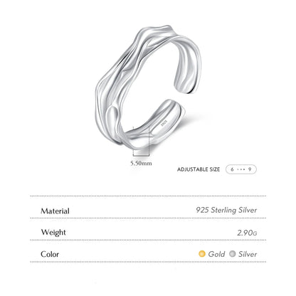 925 Sterling Silver Textured Open Size Rings