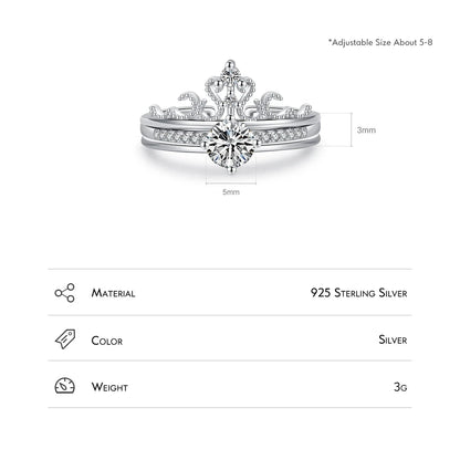 925 Sterling Silver Crown Ring Set