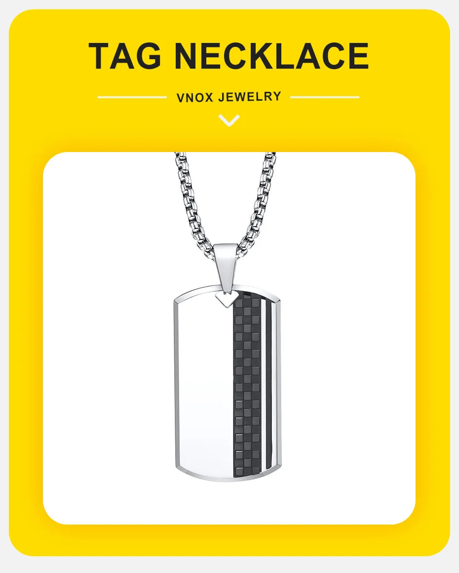 Vnox Men's Stainless Steel Dog Tag Pendant Necklace, Geometric Dogtag Necklaces Gift for Him Jewelry