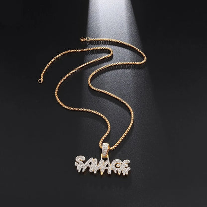 Hip Hop Iced Out Savage Pendant Necklace