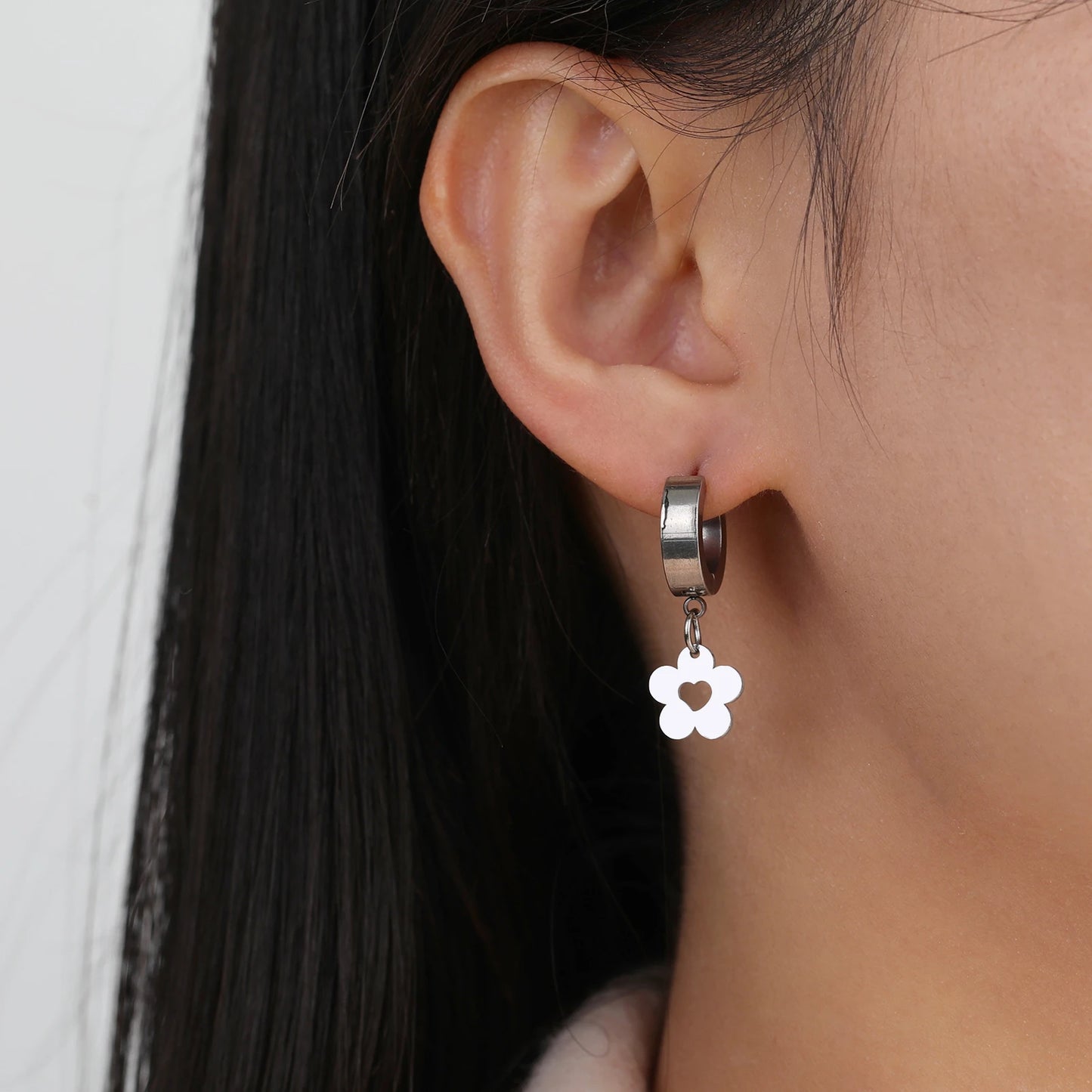 Stainless Flower Drop Earrings