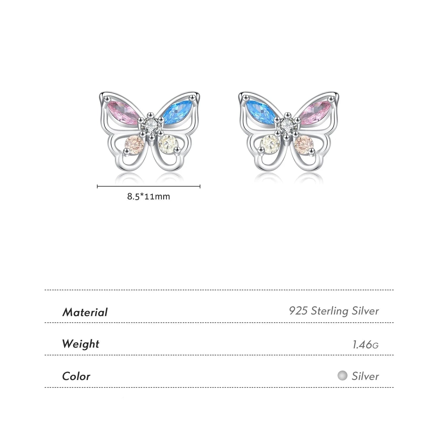 925 Sterling Silver Rainbow Colorful Zirconia Stud Earrings