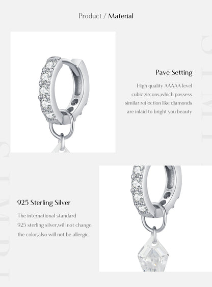 925 Sterling Silver Rhombic CZ Hoop Earrings