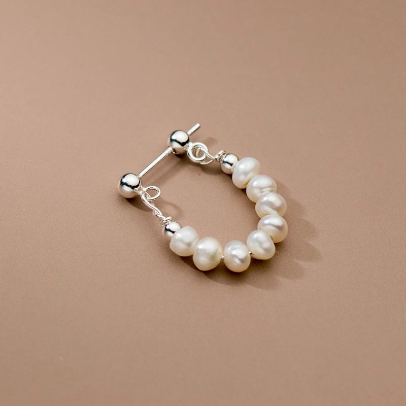 925 Sterling Silver Baroque Irregular Pearl Hoop Earrings