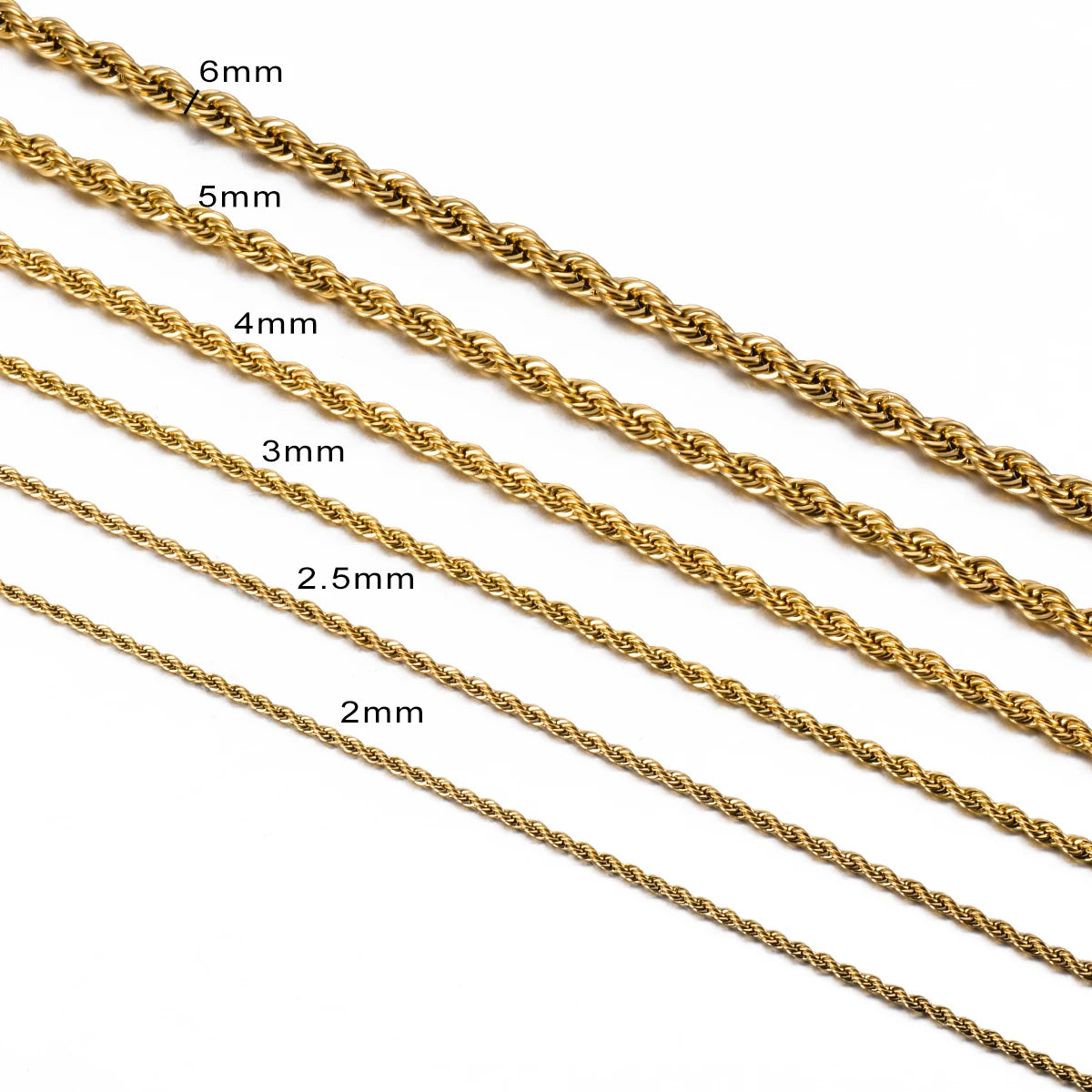 Gold Stainless Steel 2-6mm Rope Chain