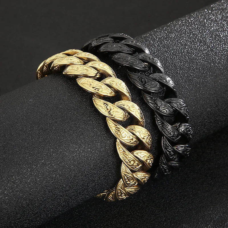 Decorated Stainless Steel Bracelet + Gold, Silver Colors