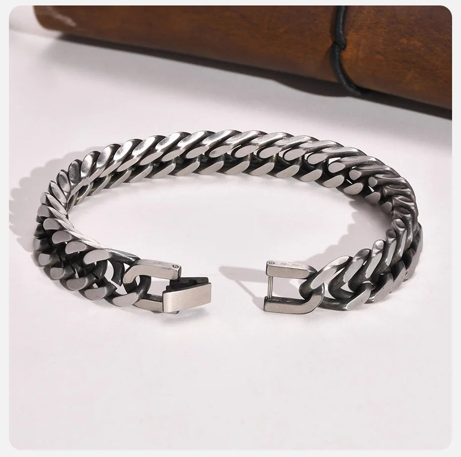 Vintage Grey Stainless Steel Cuban Chain Bracelets