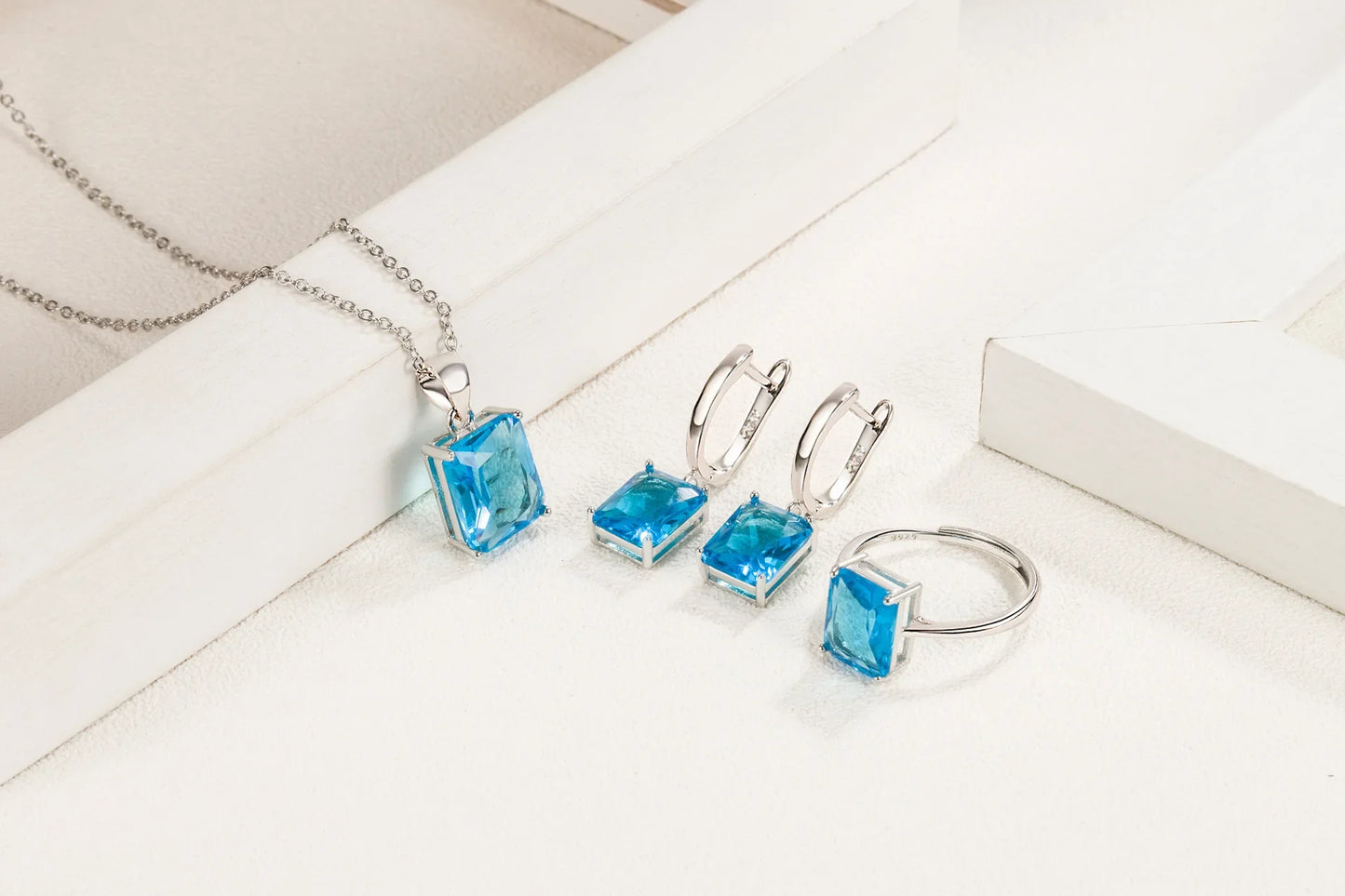 CZ Ring, Pendant Necklace And Earrings Set (5 Color Choice)