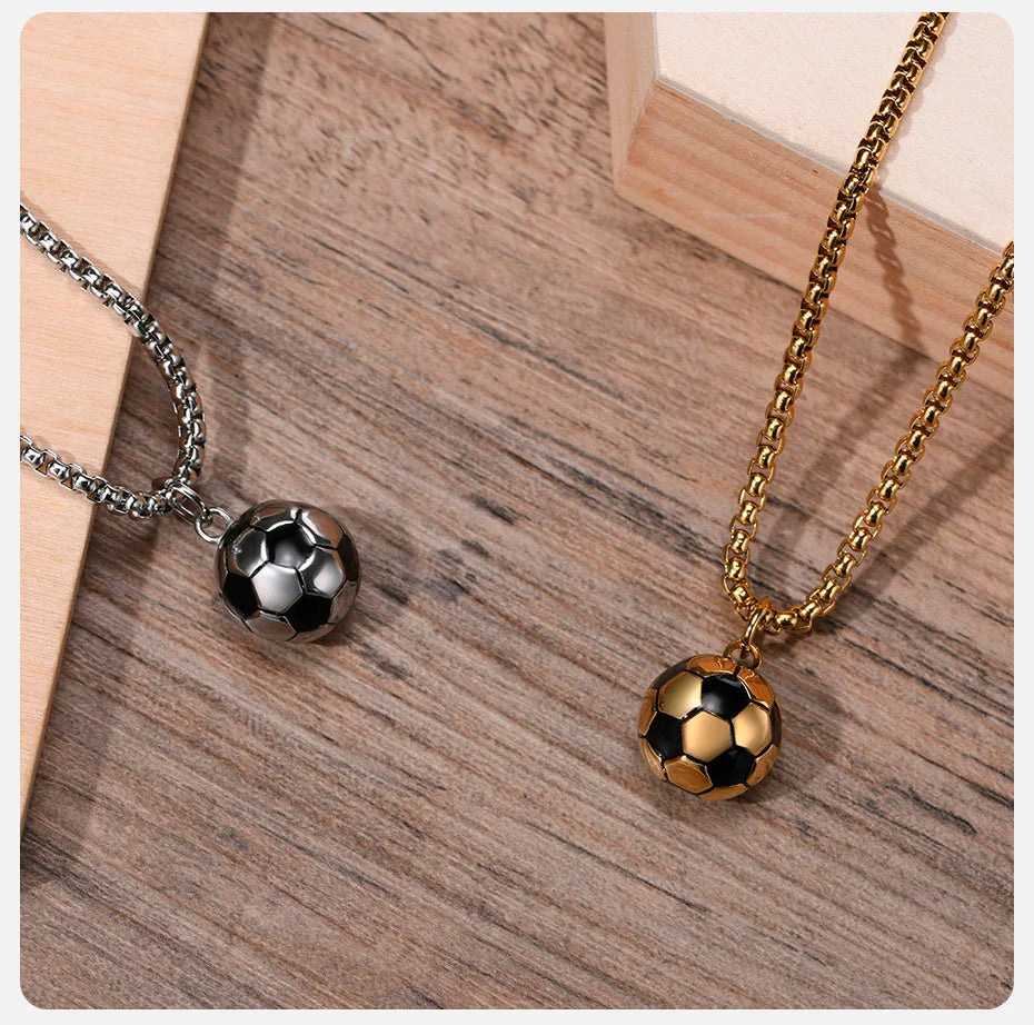 Vnox 3D Football Necklaces for Men, Solid Stainless Steel Casual Scoocer Pendants, Sports Lover Boys Gifts