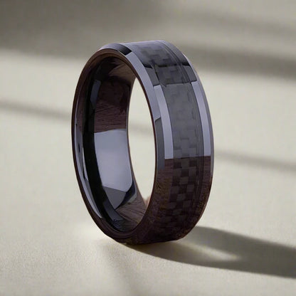 8MM Stainless Steel Rings Inlaid Black Carbon Fiber