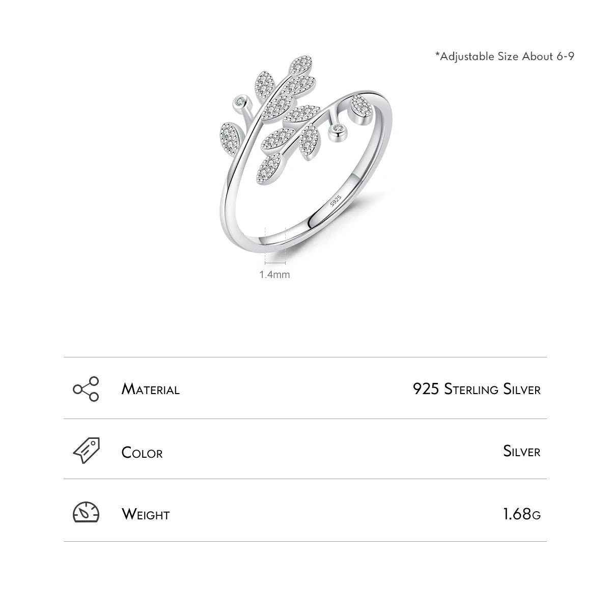 925 Sterling Silver Tree Leaf Ring