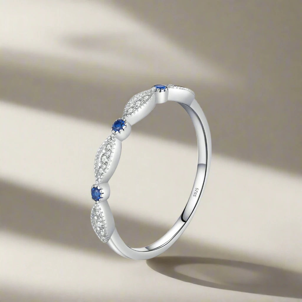 925 Sterling Silver Blue & White CZ Eternity Ring