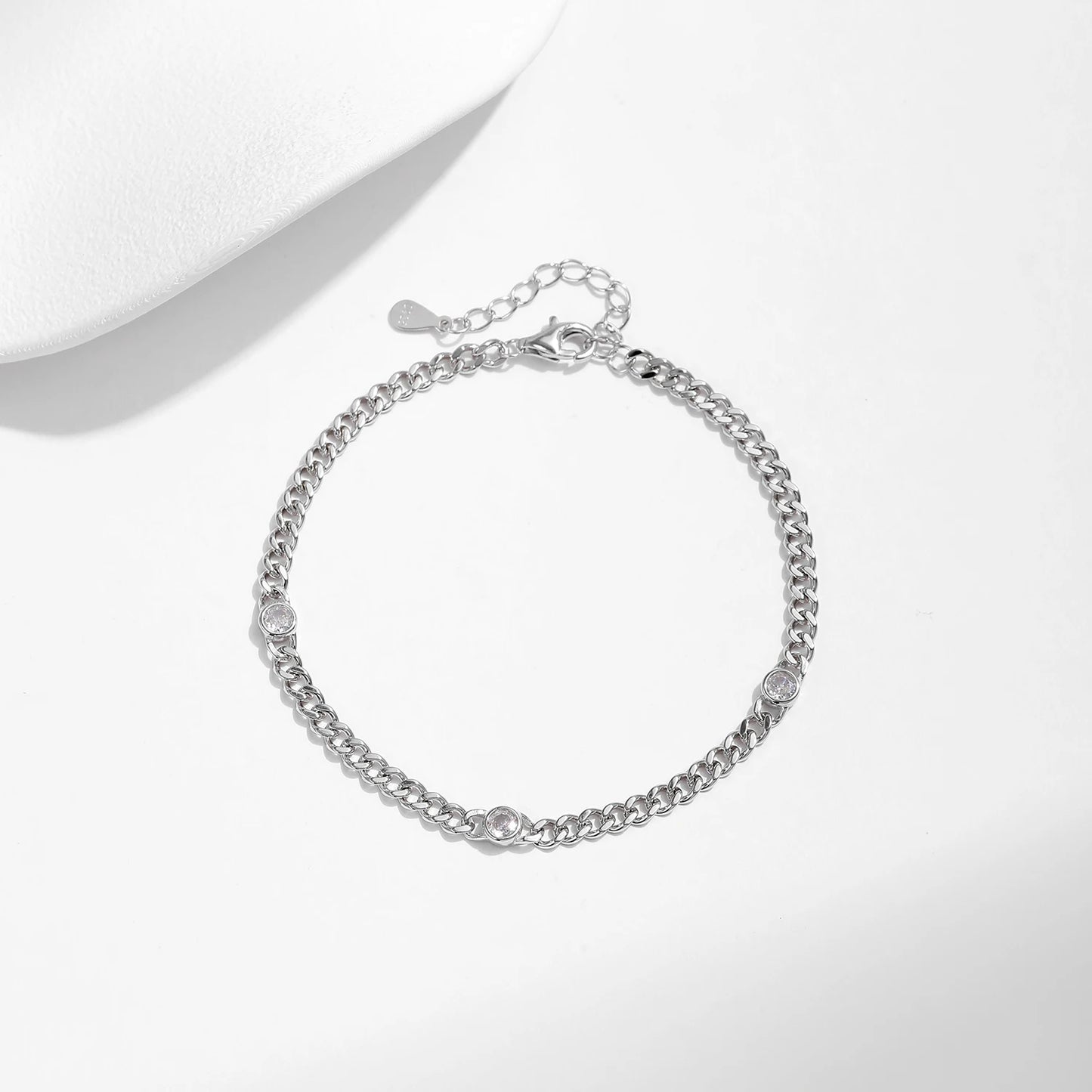 Moissanite Diamond 925 Sterling Silver Curb Bracelet