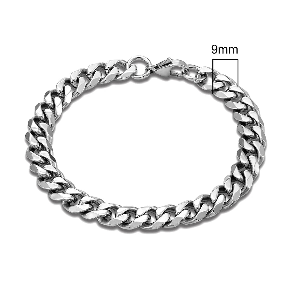 3 Color Choice 3-11mm Stainless Steel Curb Chain Bracelet