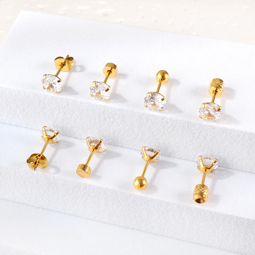 Gold Or Silver Stainless Steel Crystal Studs Earrings