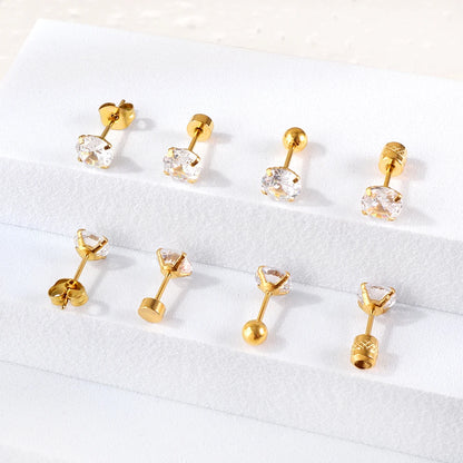 Gold Or Silver Stainless Steel Crystal Studs Earrings