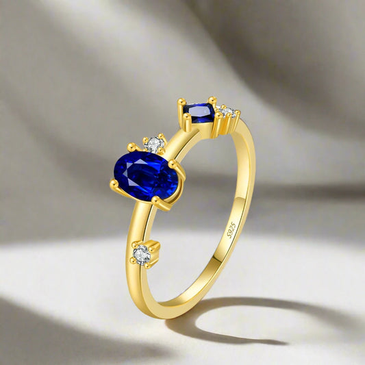 925 Sterling Silver Irregular Royal Blue CZ Ring