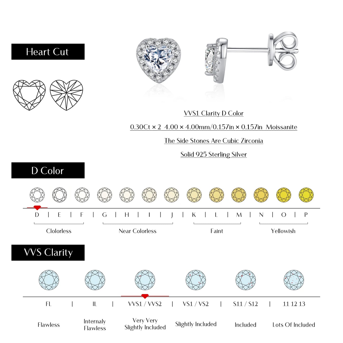 Moissanite D Color Stud Earrings 925 Sterling Silver