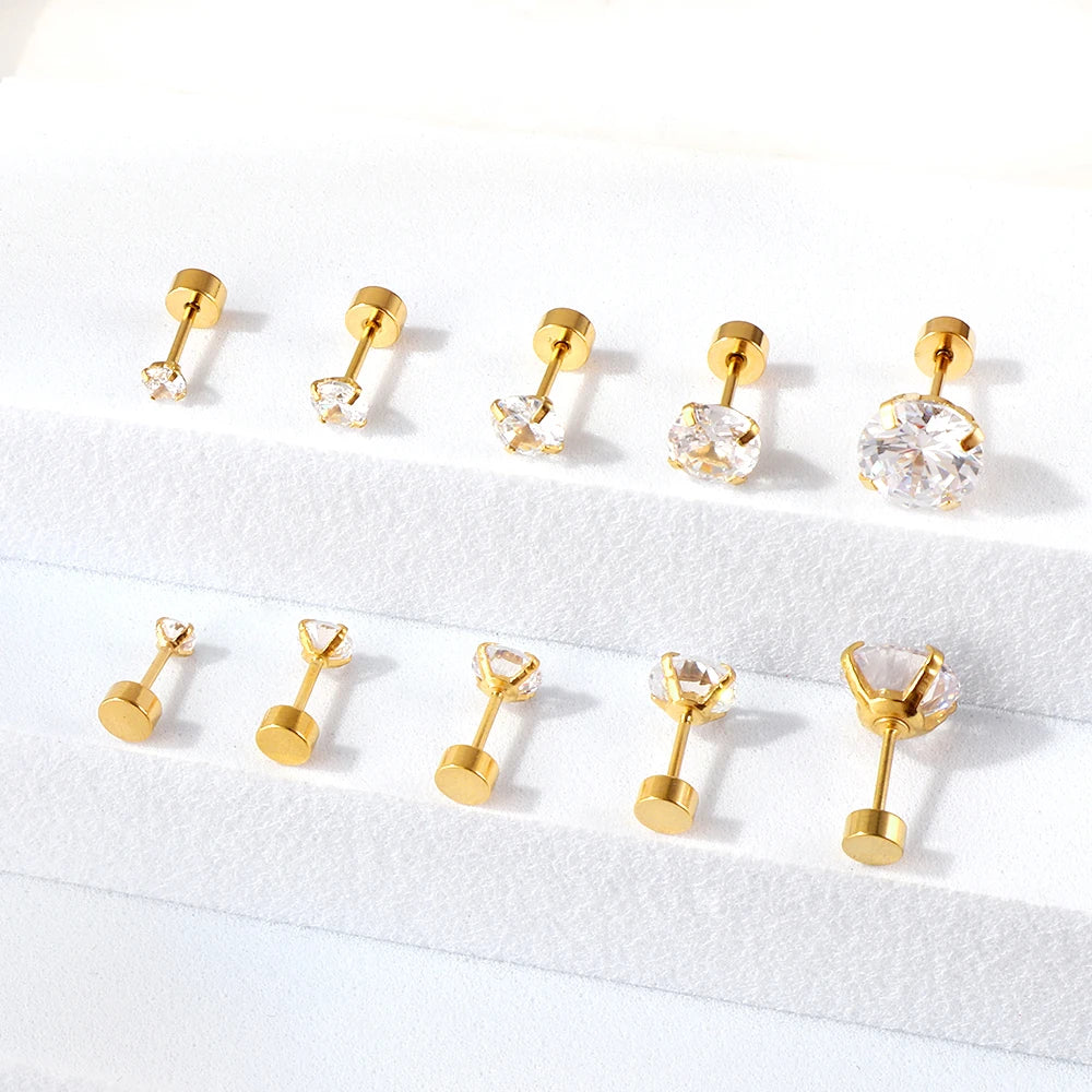 Gold Or Silver Stainless Steel Crystal Studs Earrings