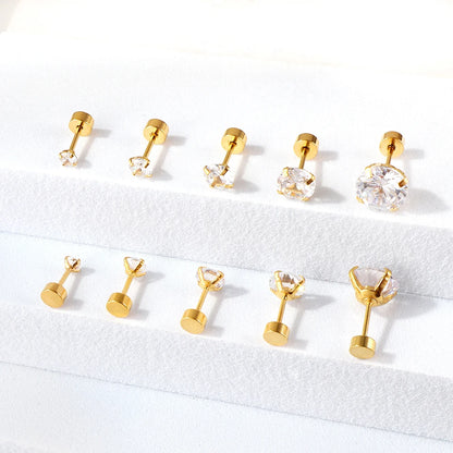 Gold Or Silver Stainless Steel Crystal Studs Earrings