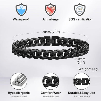 3 Color Choice 8-12mm Bold Curb Chain Stainless Steel Bracelets