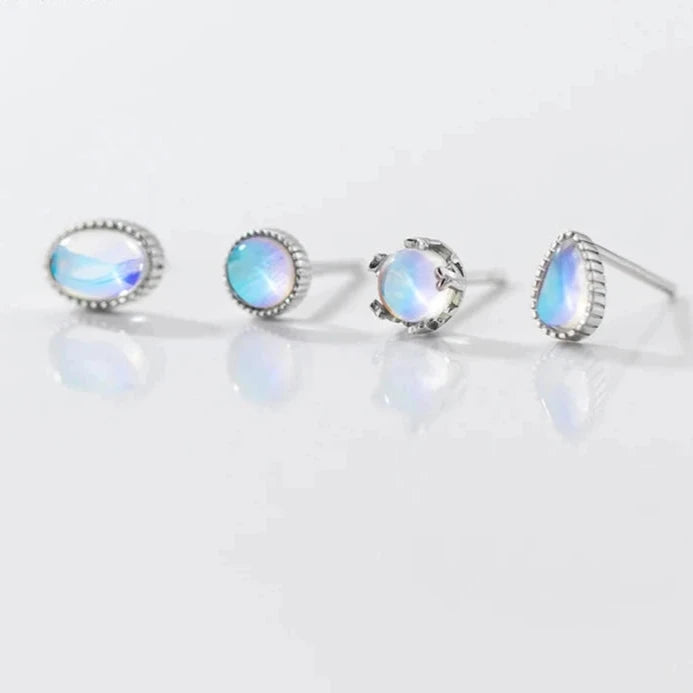 925 Sterling Silver Drop Oval Moonstone Stud Earrings