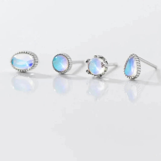 925 Sterling Silver Drop Oval Moonstone Stud Earrings