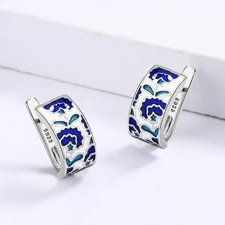 Chrome Blue Enamel Earrings