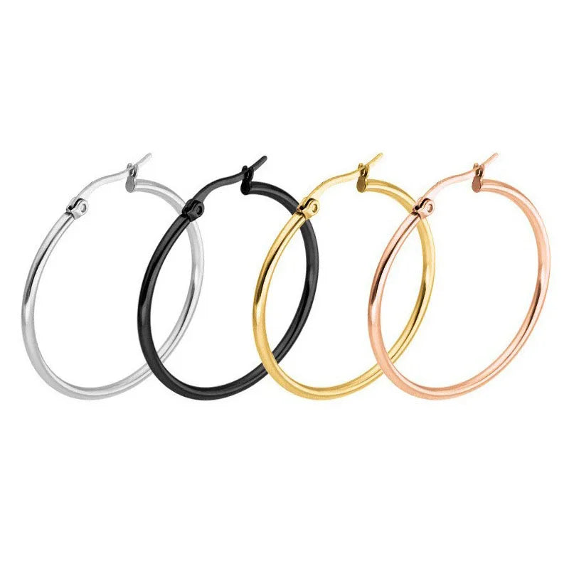 Stainless Steel Simple Classic Round Hoop Earrings