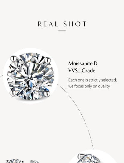 1 Carat 9 - 3.0mm D Color Moissanite Stud Solid 925 Sterling Silver Or 10K Gold