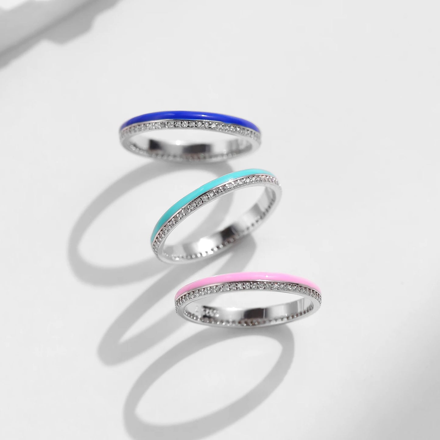 925 Sterling Silver Enamel & CZ Eternity Rings