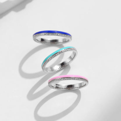 925 Sterling Silver Enamel & CZ Eternity Rings