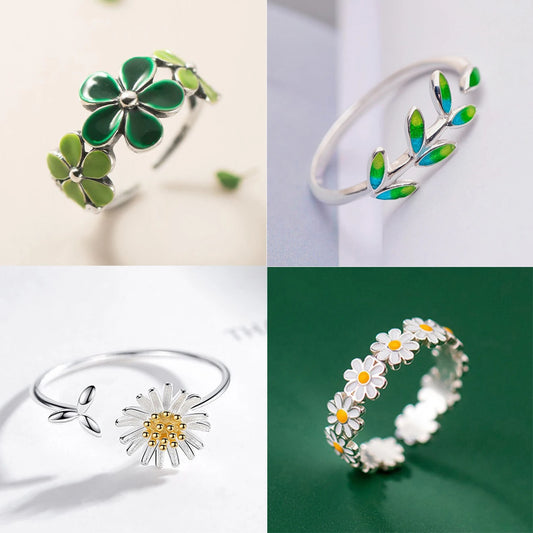 Flower, Leaf, Rose, Daisy Enamel Rings (28 Styles!)