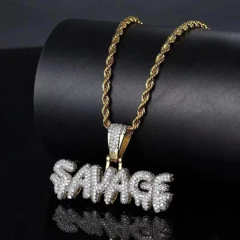 Hip Hop Iced Out Savage Pendant Necklace