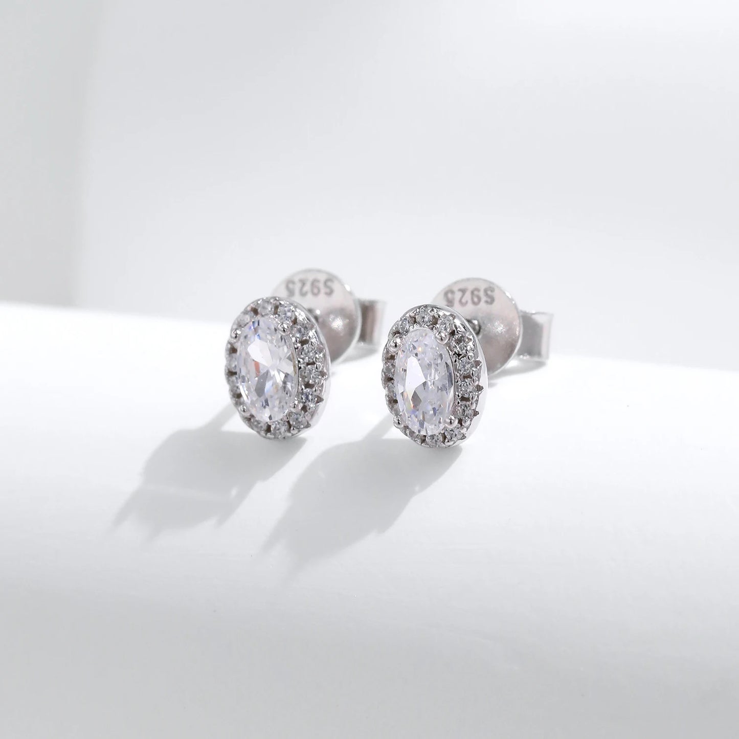 925 Sterling Silver Oval CZ Earrings