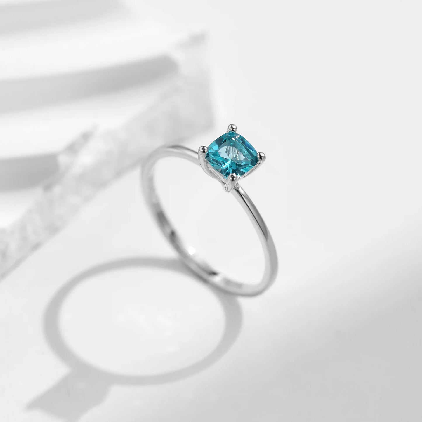 925 Sterling Silver Paraiba Color Square Zirconia Ring