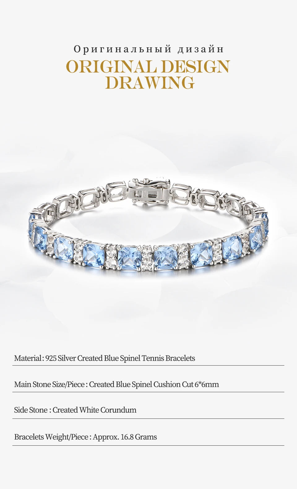 925 Silver Jewelry Blue Spinel Bracelet 1.0CT Tennis Bracelets