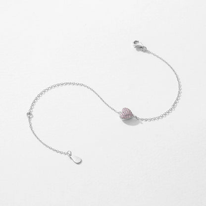 925 Sterling Silver Light Pink Heart Bracelet