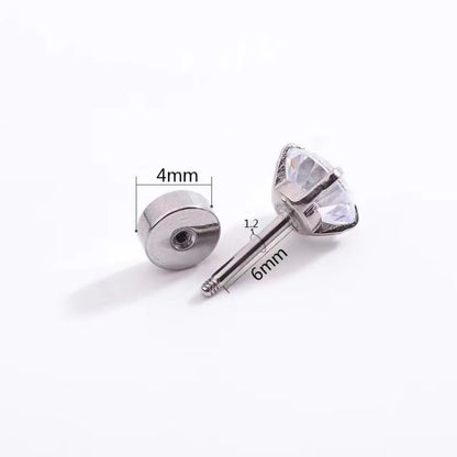 Stainless Steel Crystal Screw Back Stud Flat Earrings