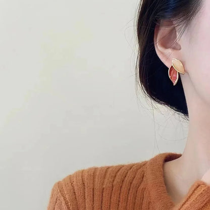 Autumn Winter Orange Leaf Earrings